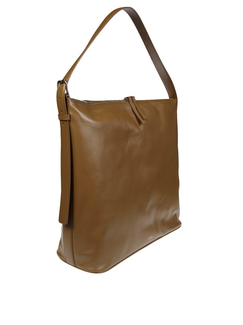 A.P.C. Spacious Brown Leather Tote With Design