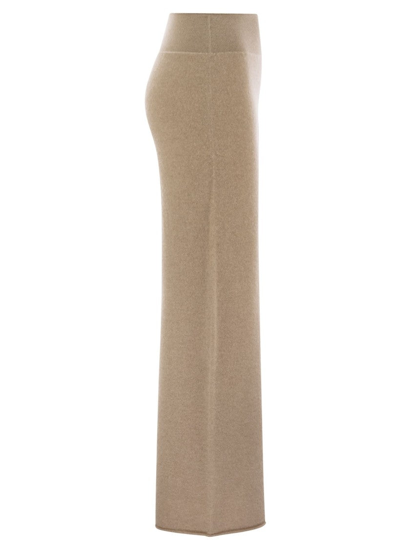 Vanisé Wide-Leg Cashmere Trousers With Ribbed Waistband