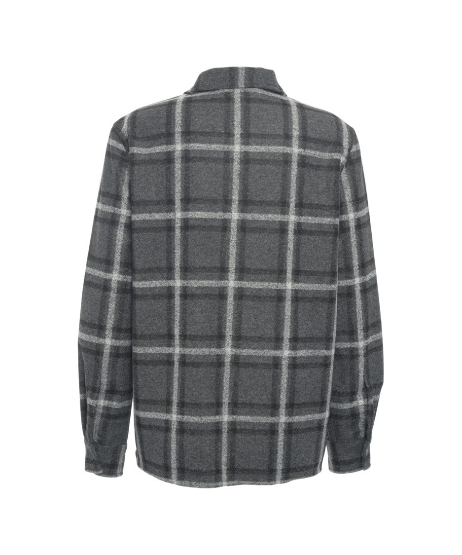 Amaranto Gray Checkered Shirt With Classic Collar And Practical Pocket