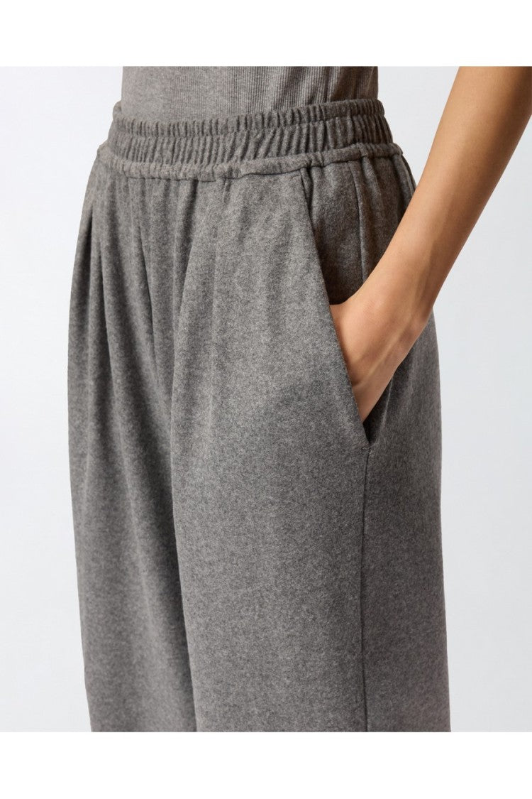 Pinko Grey Elasticated Waist Melange Polyester-Blend Wide-Leg Pants