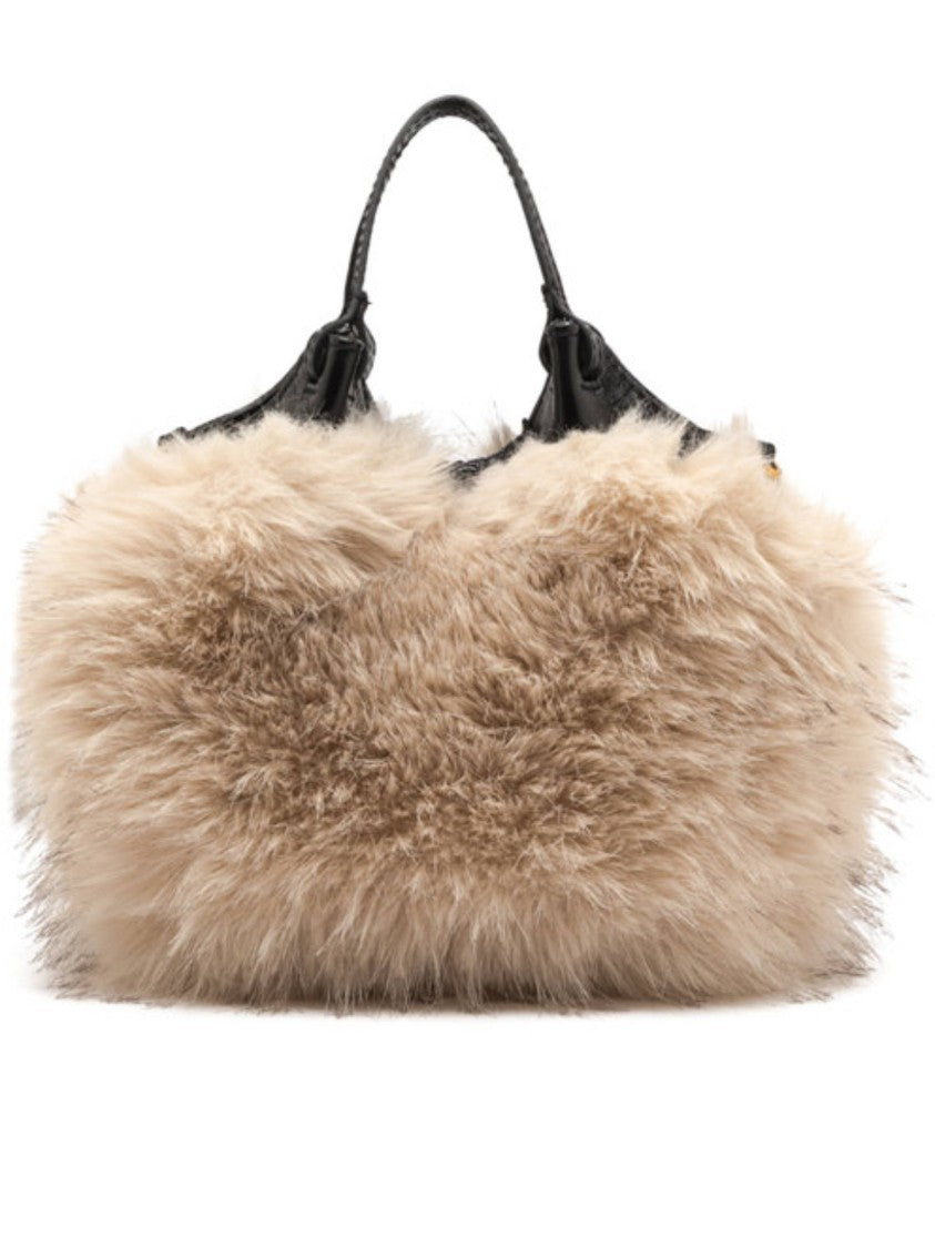 Gianni Chiarini Plush Alabaster Handbag With Black Leather Accents