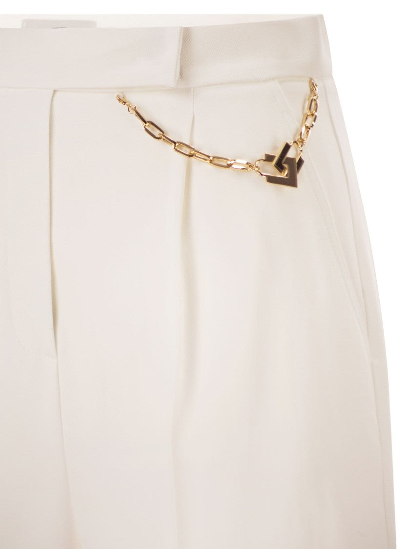 Elisabetta Franchi Gabardine Shorts With Jewelled Gold Logo Detail