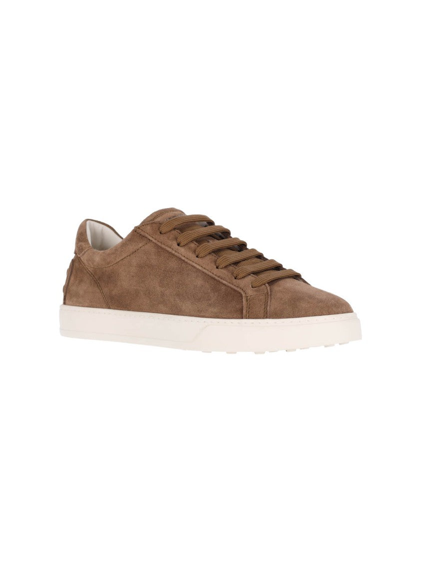 Tod's Brown Suede Sneakers With Rounded Toe