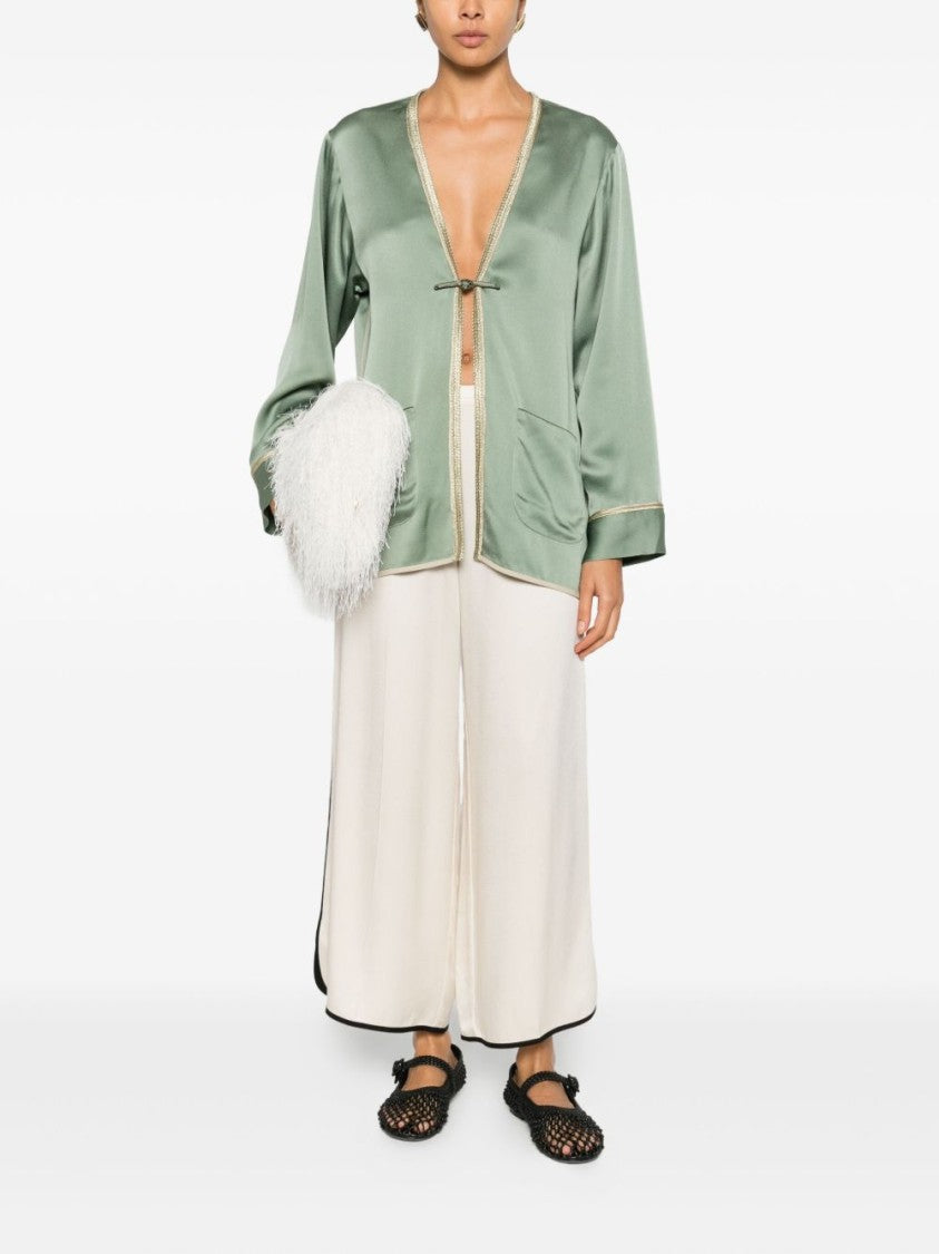 Forte Forte Wide-Leg Tailored Trousers With Black Piping