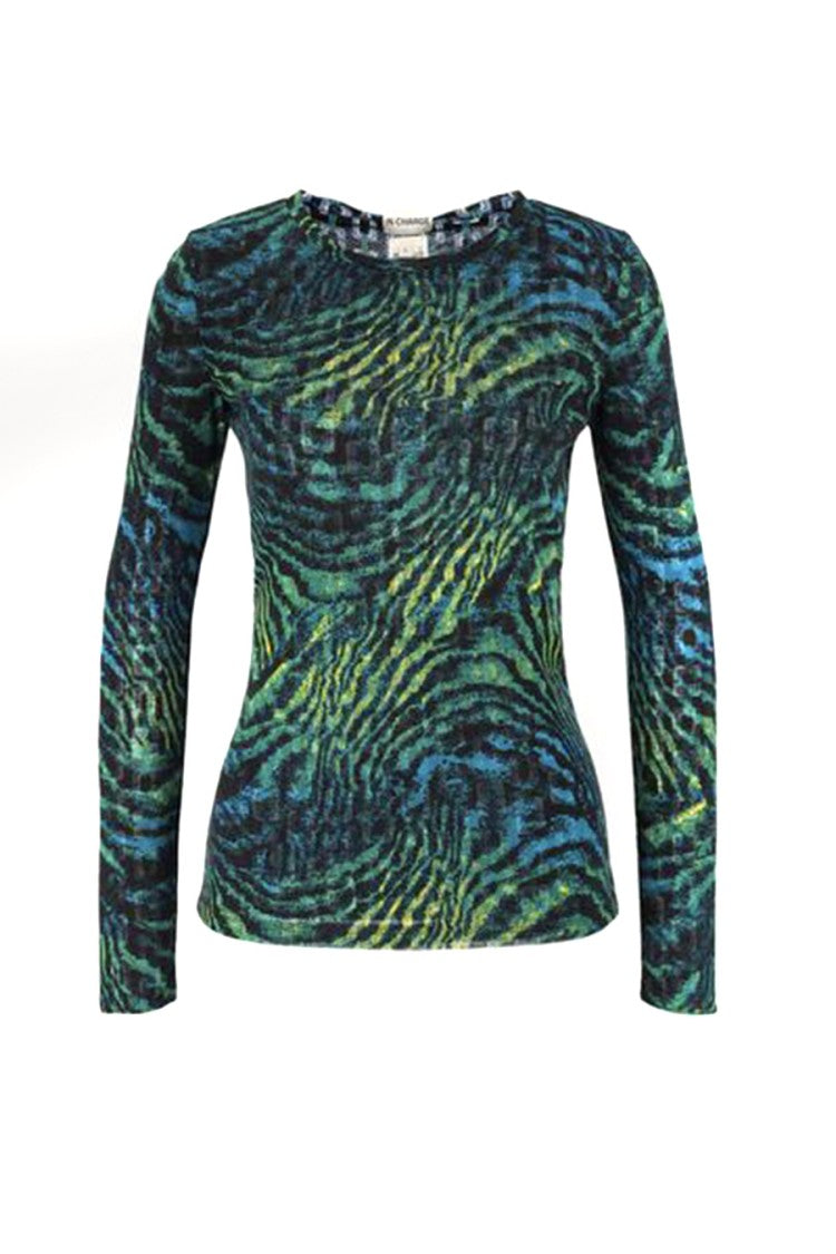 Diane Von Furstenberg Multicolor Abstract Animal Print Fitted Sweater