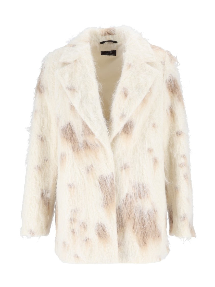 Peserico Cream/Brown Soft Textured Classic Collar Coat