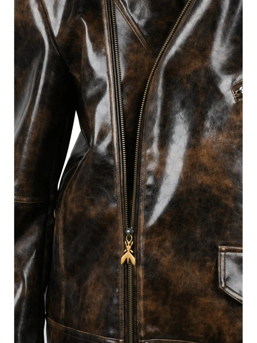 Patrizia Pepe Black Polyurethane Zip Biker Coat