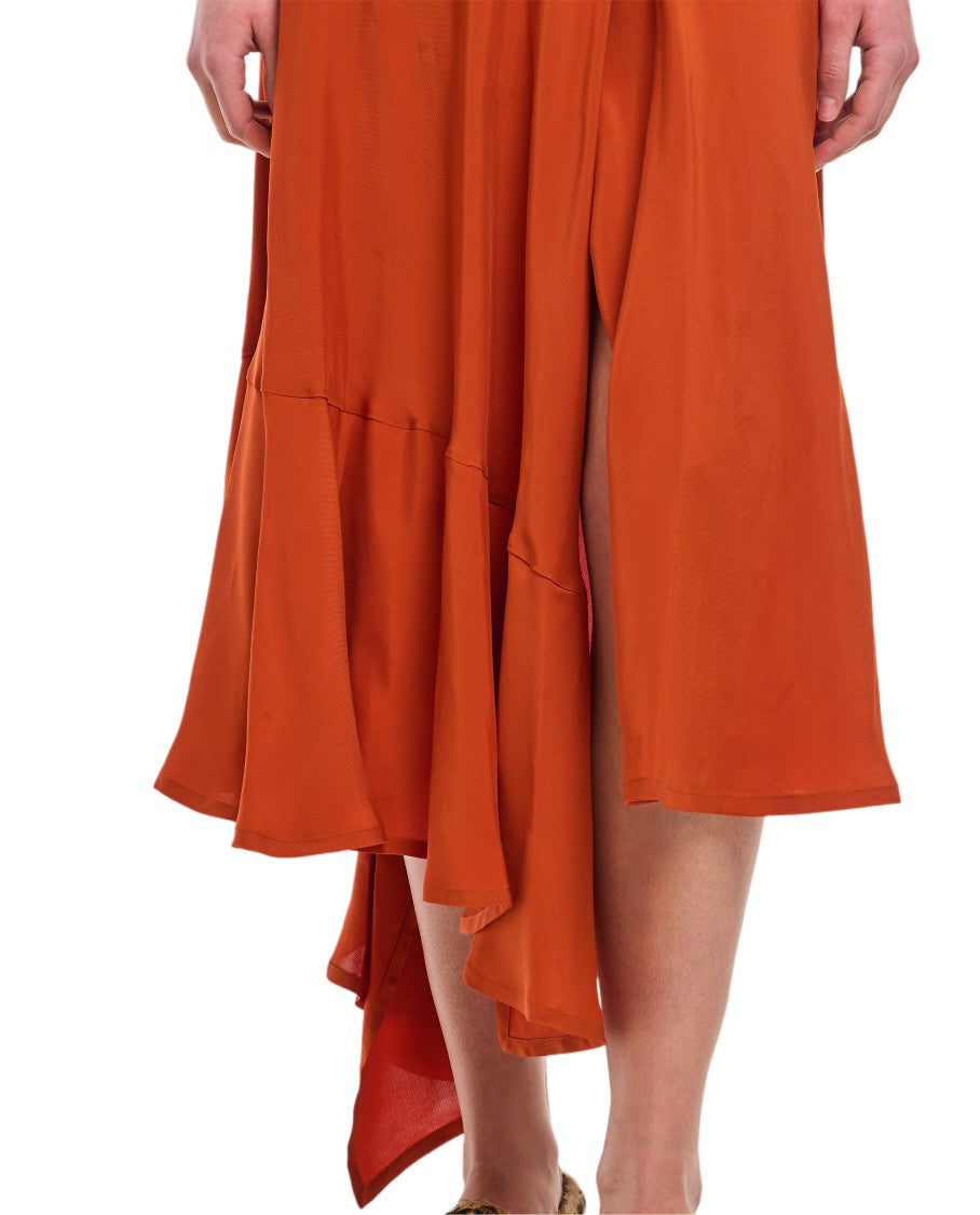 Colville Asymmetrical Ruffled Midi Skirt In Vibrant Orange