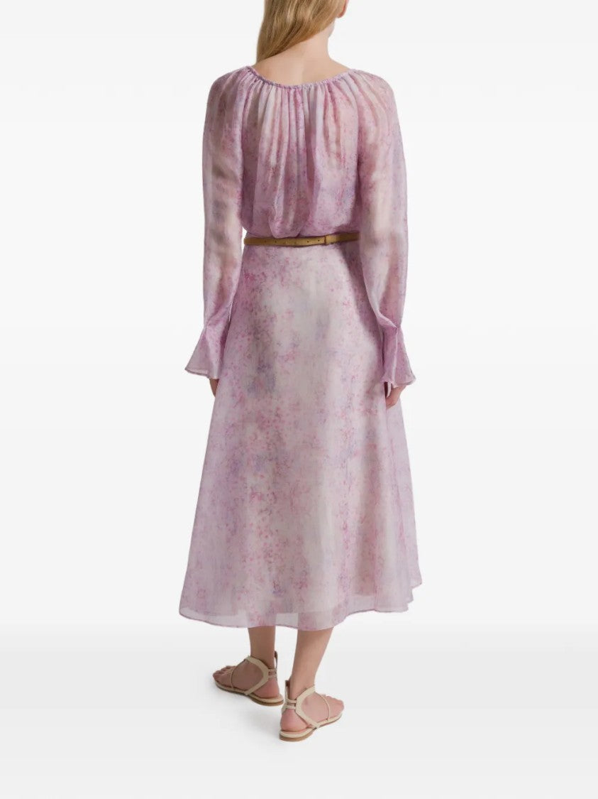 Alberta Ferretti Pastel Floral Organza Blouse With Gathered Neckline
