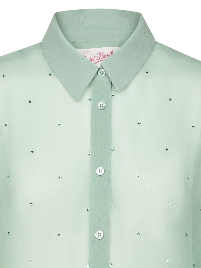 Mc2 Saint Barth Sheer Georgette Shirt With Rhinestone Embellishments