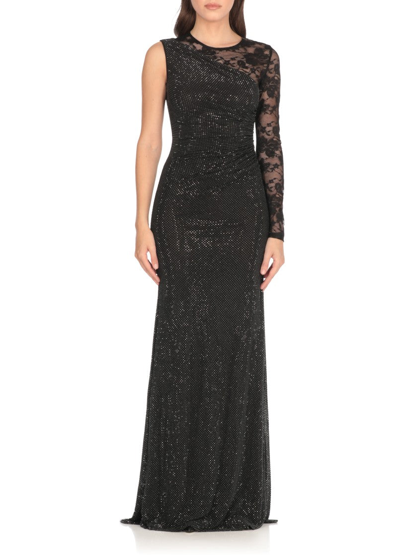 Self-Portrait Asymmetrical Black Strass Evening Dress