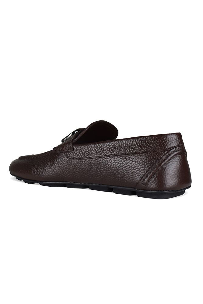 Valentino Garavani Brown Grained Leather Loafers