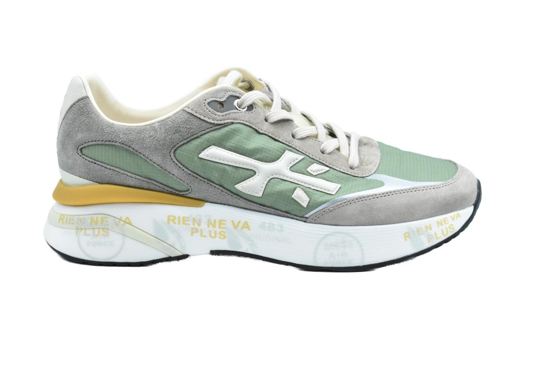 Premiata Green-Ochre Low-Top Sneakers With Modern Aesthetic