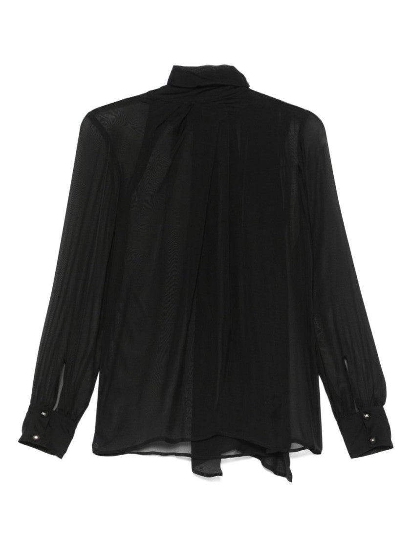Elisabetta Franchi Silk Black Shirt With Tie Detail