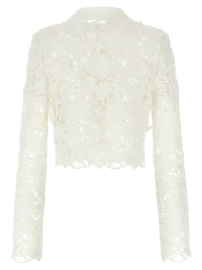 Ermanno Scervino Macramé Lace And Tulle Cropped Cardigan