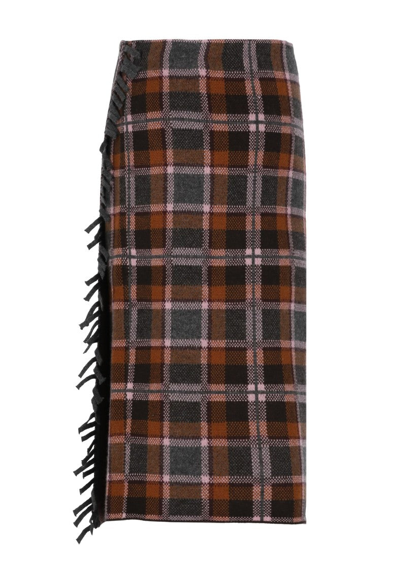 Guest In Residence Multicolor Plaid Wrap Fringed Panel Skirt
