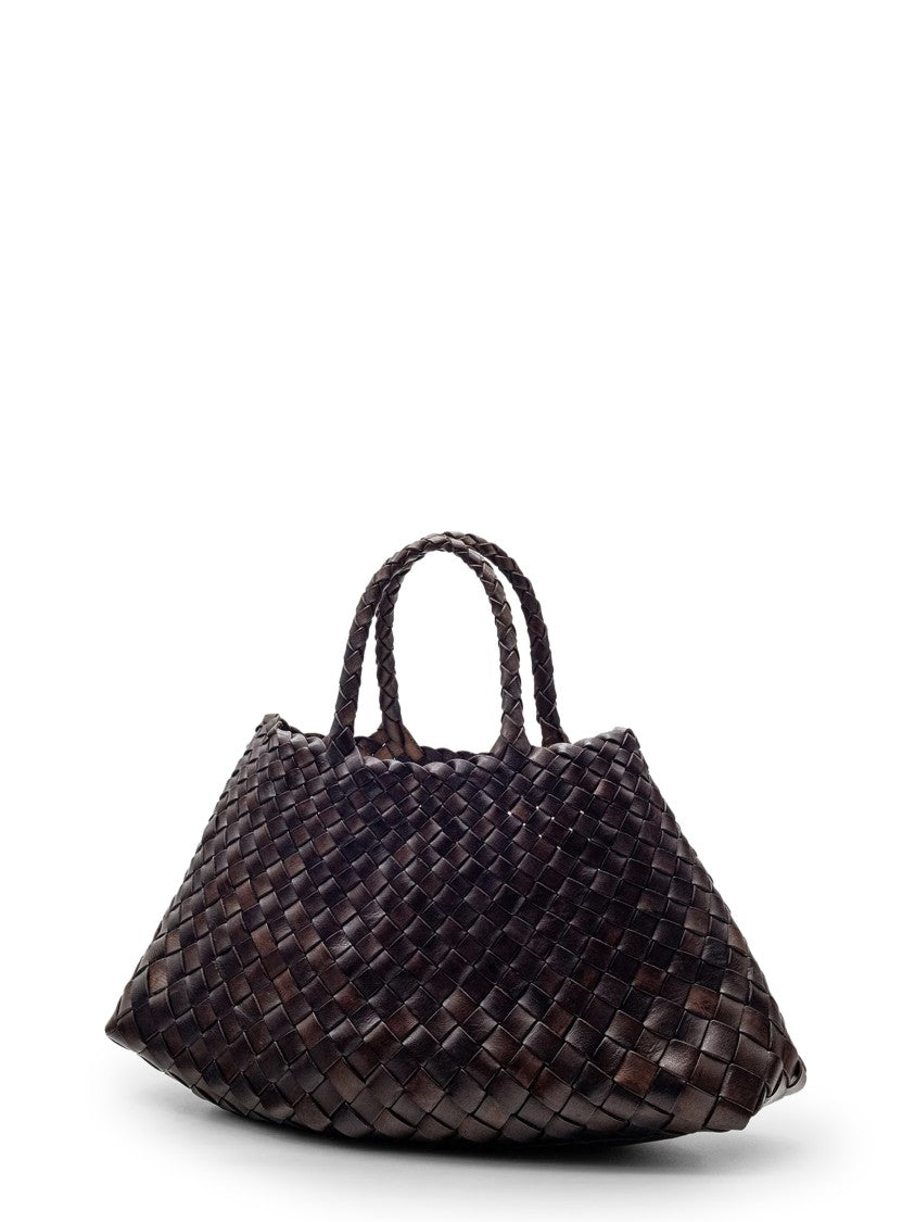 Dragon Diffusion Brown Buff Calf Leather Handbag With Woven Design