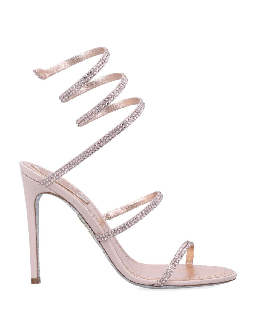 René Caovilla Cleo Snake Strap Crystals Sandals