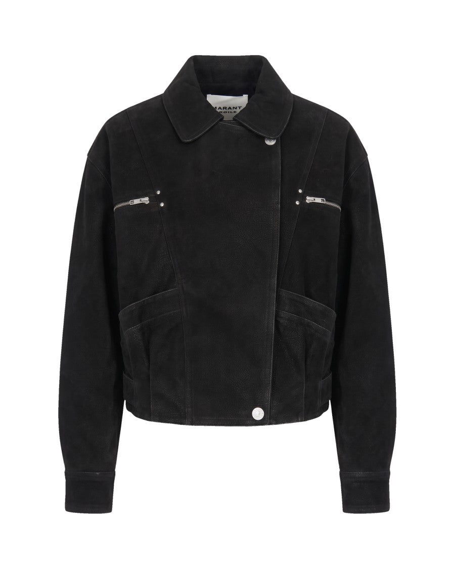 Isabel Marant Étoile Belma Black Cropped Worn-Effect Faux Suede Jacket