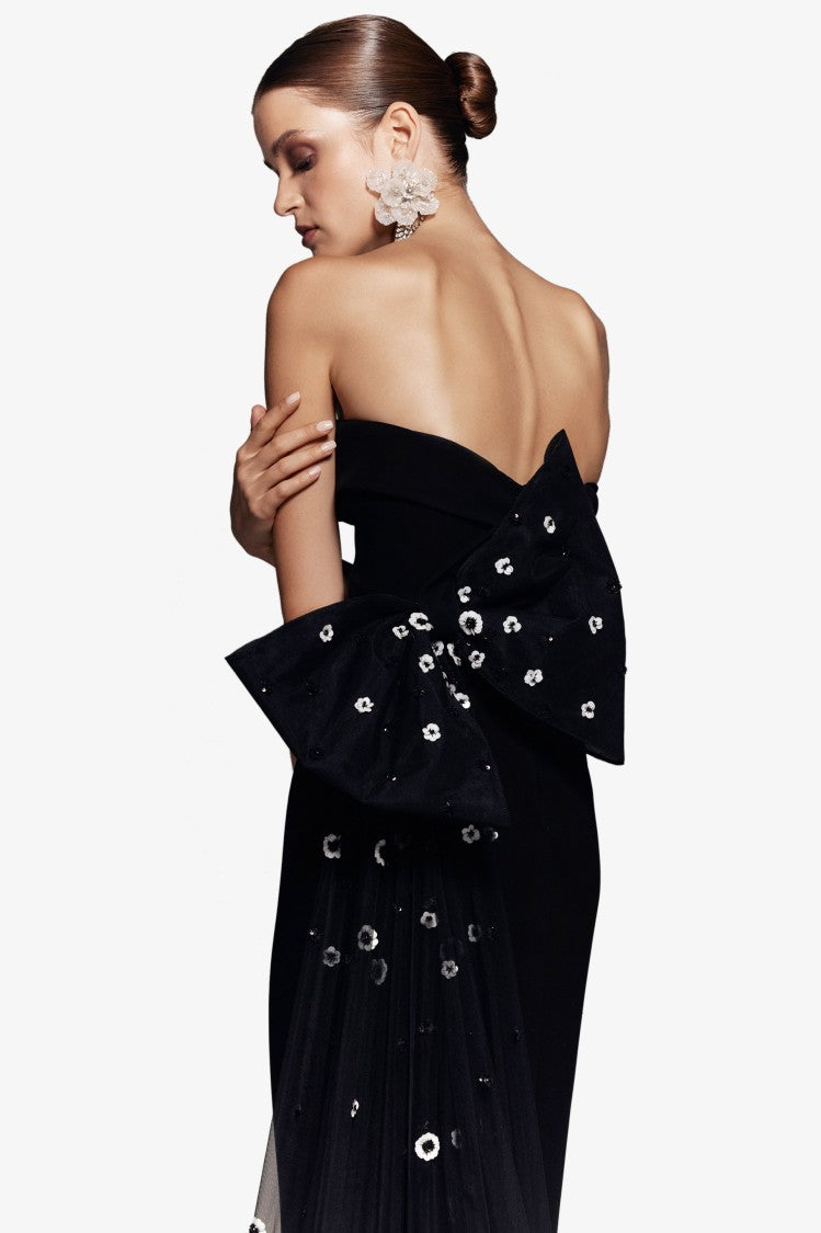 Saiid Kobeisy Crepe Off-Shoulder Dress With A Tulle Bow