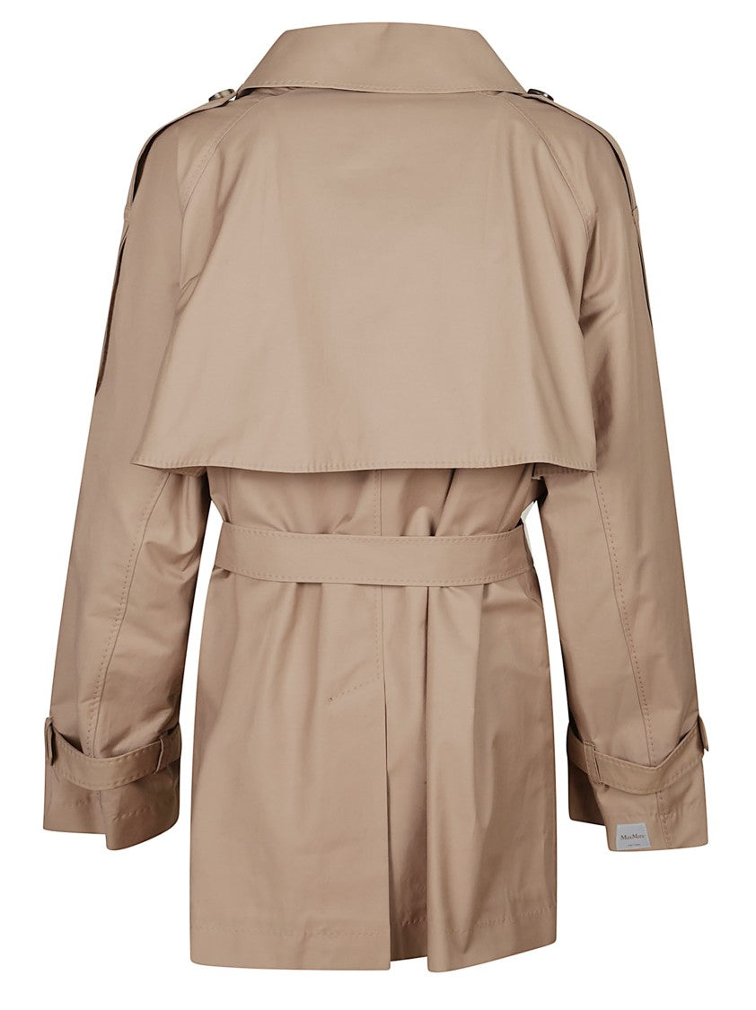 Max Mara Short Double-Breasted Trench Coat With Matching Belt And Storm Flap