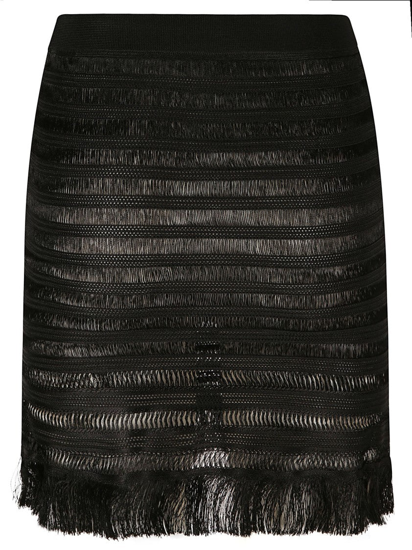 Tom Ford Textured Black Skirt With Fringed Hem
