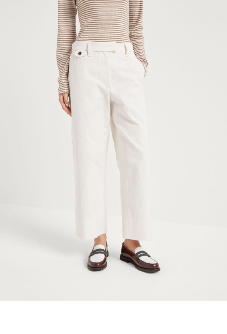 Brunello Cucinelli Wide-Leg Cream Pants