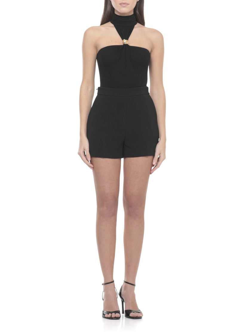 Elisabetta Franchi Black Metal Detail Viscose Bodysuit