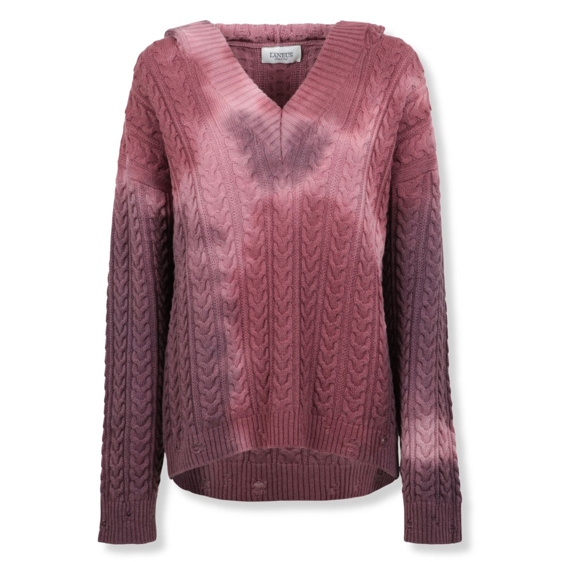 Laneus Textured Knit Hoodie With Relaxed Fit And Hood