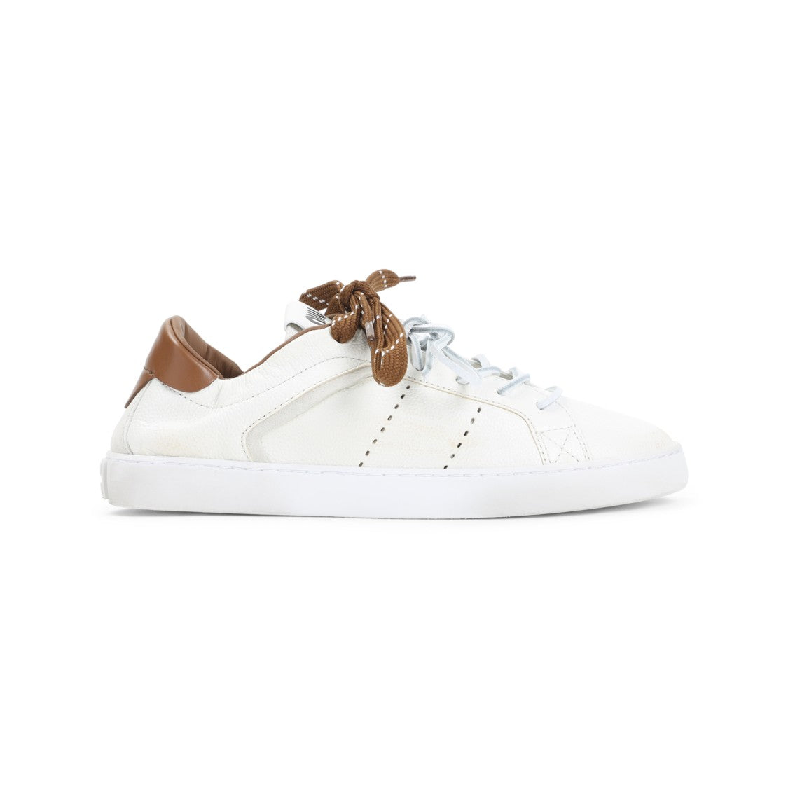 Miu Miu Laced White Sneakers With Grained Calf Leather Accents