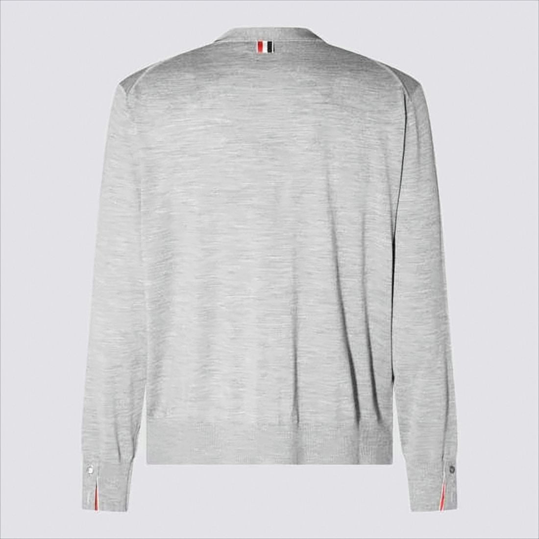 Thom Browne Lightweight Grey Cardigan With V-Neckline And Striped Accents