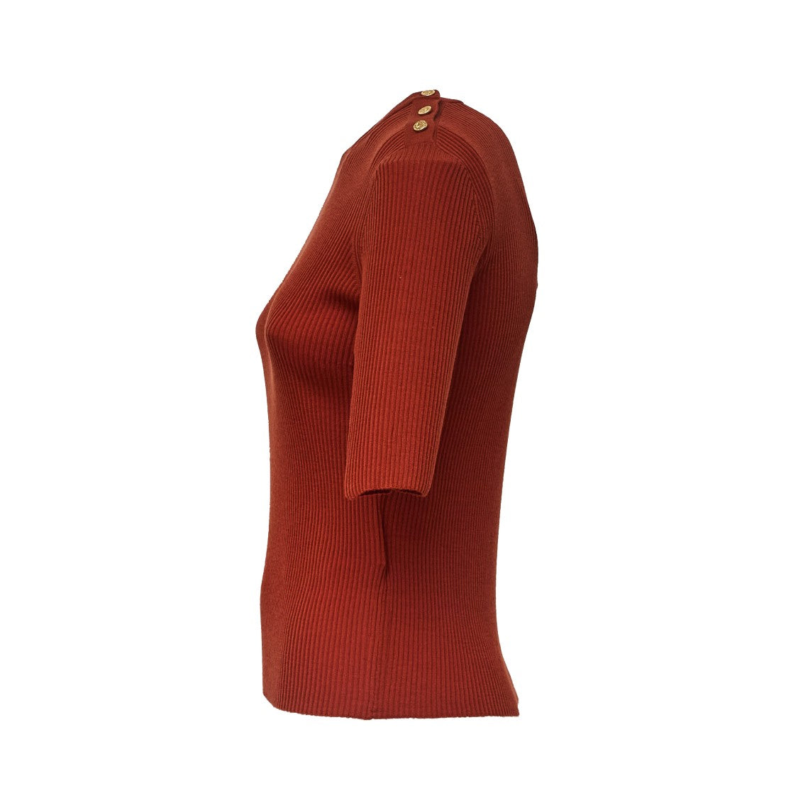 Max Mara Fitted Ribbed Knit Top With Gold Metal Button Details
