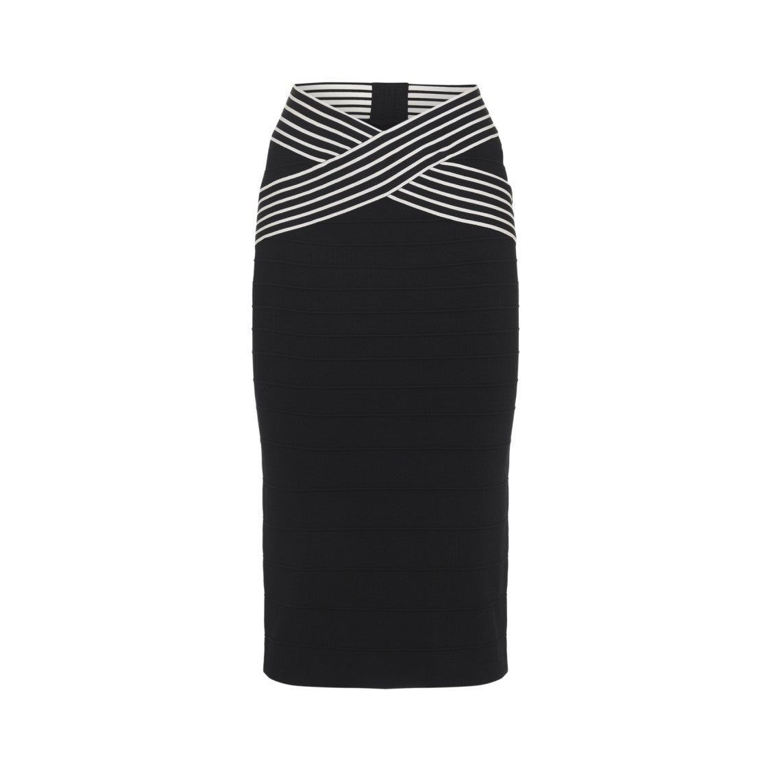 Elisabetta Franchi Fitted Midi Skirt With Contrasting Striped Waistband