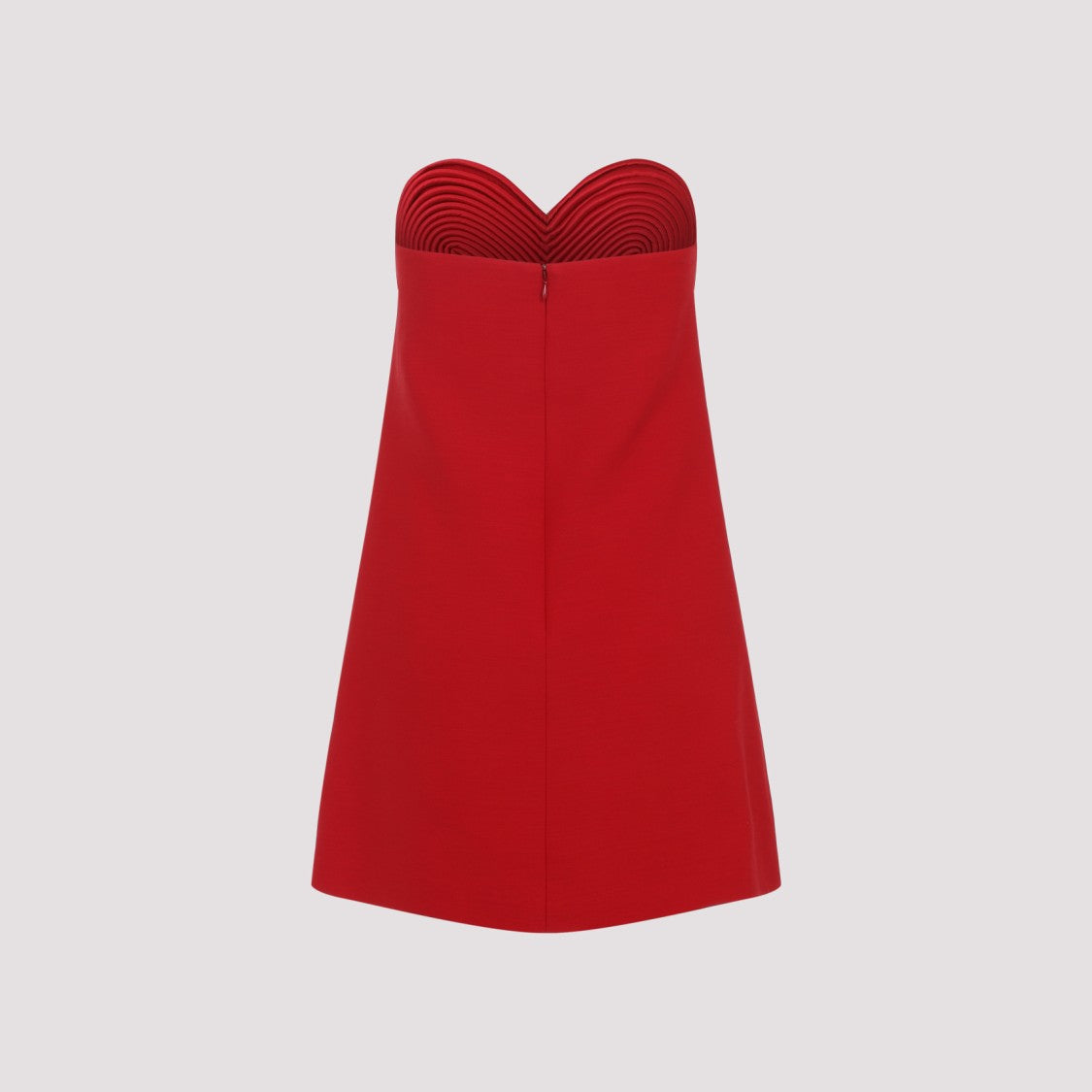 Valentino Strapless Red Wool Mini Dress With Heart Embroidery