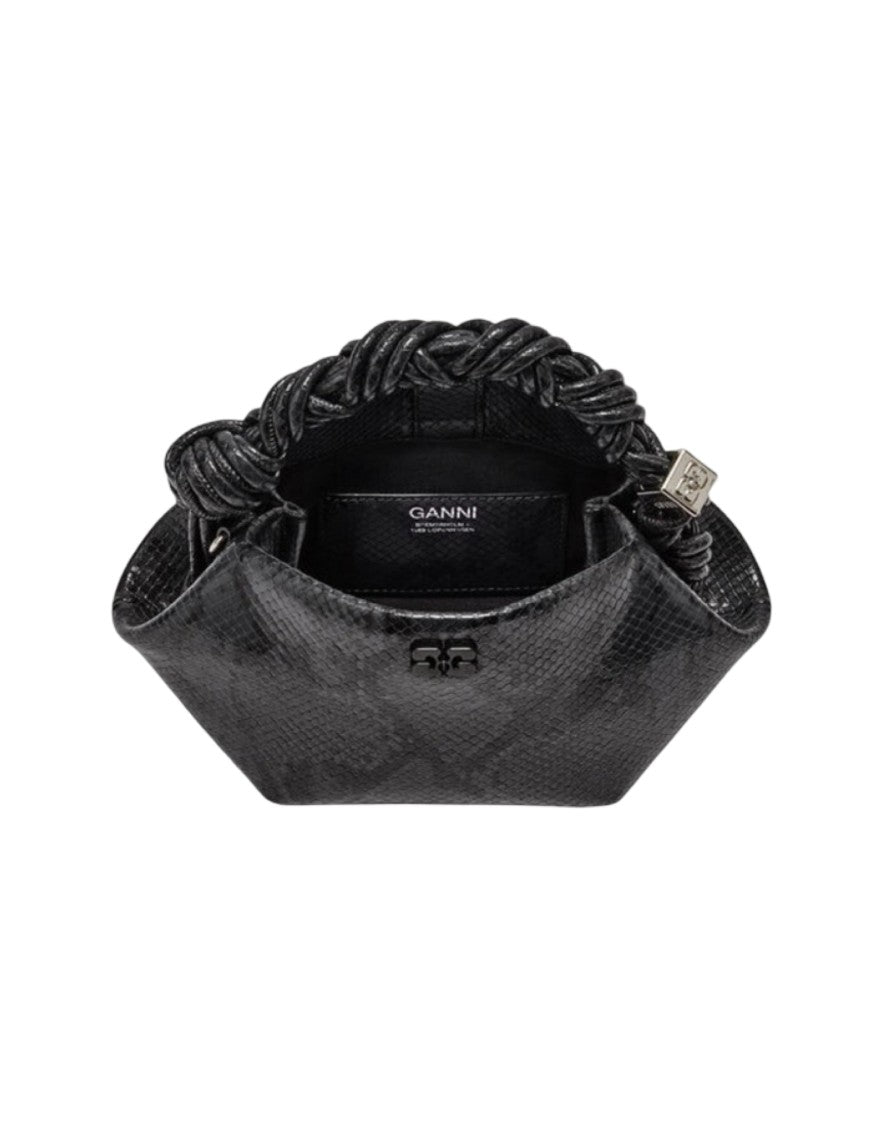 Ganni Structured Mini Shoulder Bag In Black Snake Texture