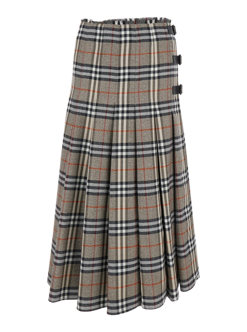 Burberry Beige Midi Skirt With Side Buckle Closure