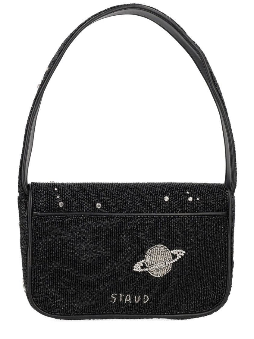 Staud Black Tommy Celestial Beaded Glass Shoulder Bag