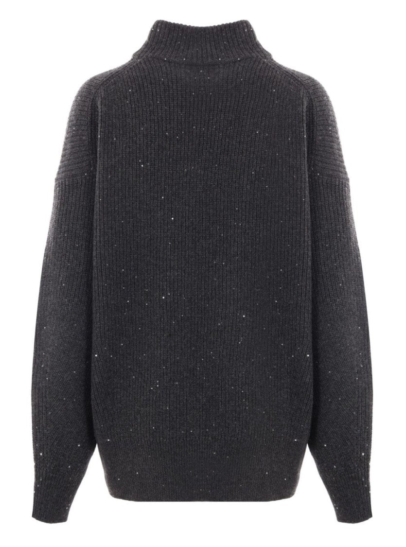 Brunello Cucinelli Anthracite Mock Neck M/L Knitwear