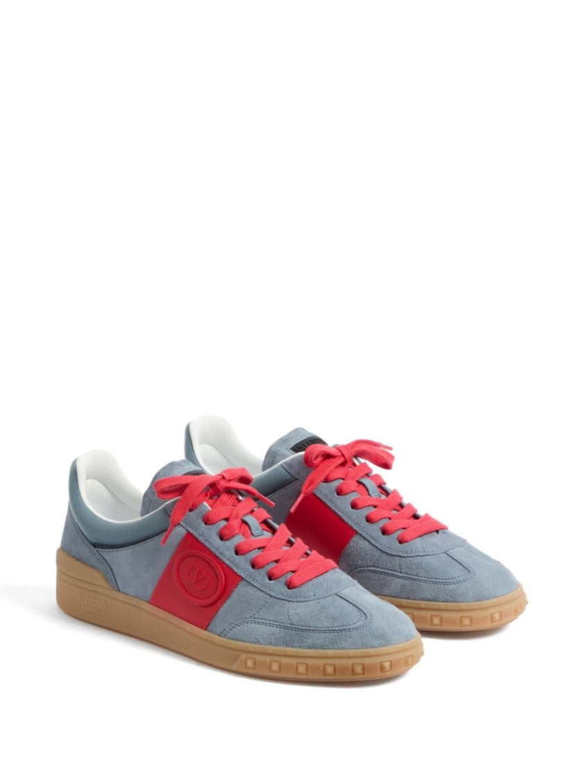 Valentino Garavani Powder Blue And Bright Red Calf Suede Sneakers
