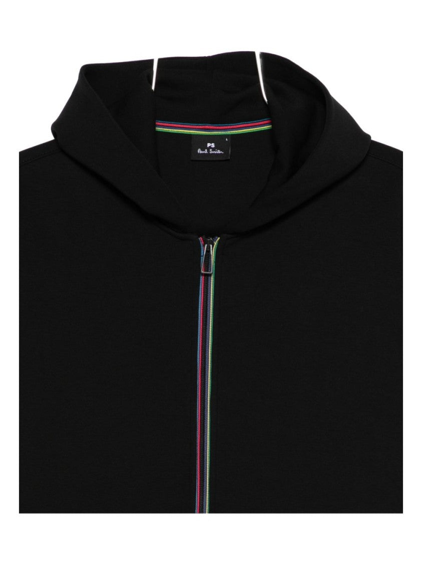 Paul Smith Black Zip-Up Hoodie With Multicolored Stripe Accents