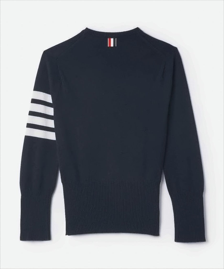 Thom Browne Cashmere Knit Sweater With Classic Crew Neck And Signature Stripes