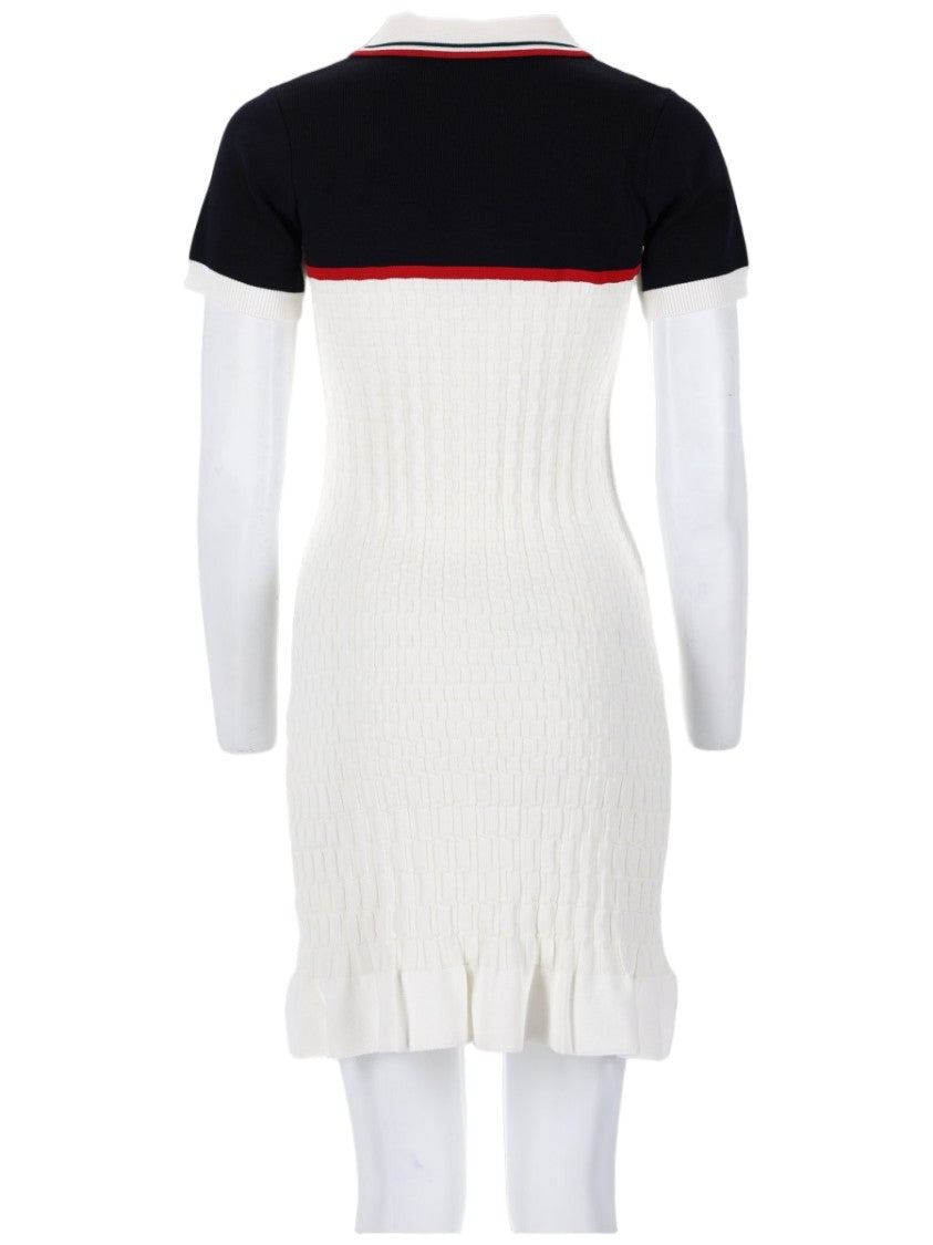 Casablanca Textured Knit Mini Dress With Polo Collar And Contrast Panels