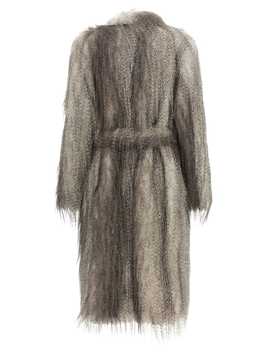 Giuseppe Di Morabito Long Eco-Fur Coat With V-Neck
