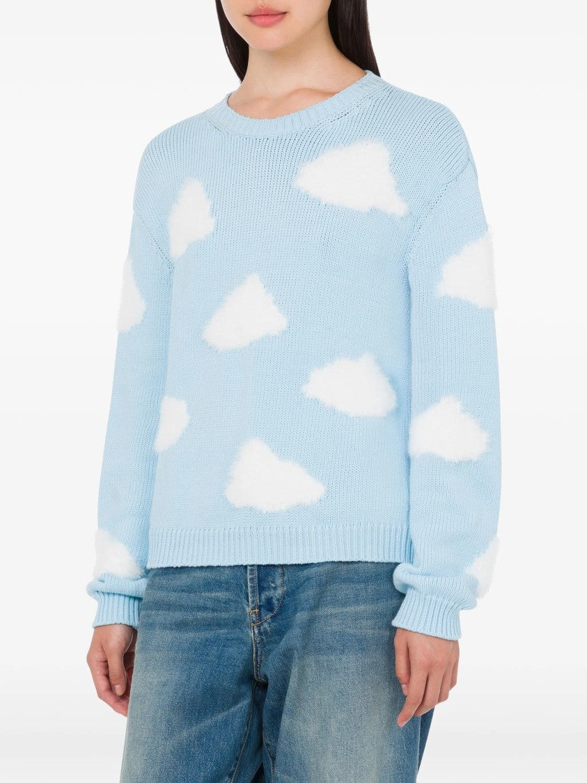 Moschino Light Blue Knitted Sweater With Cloud Patterns