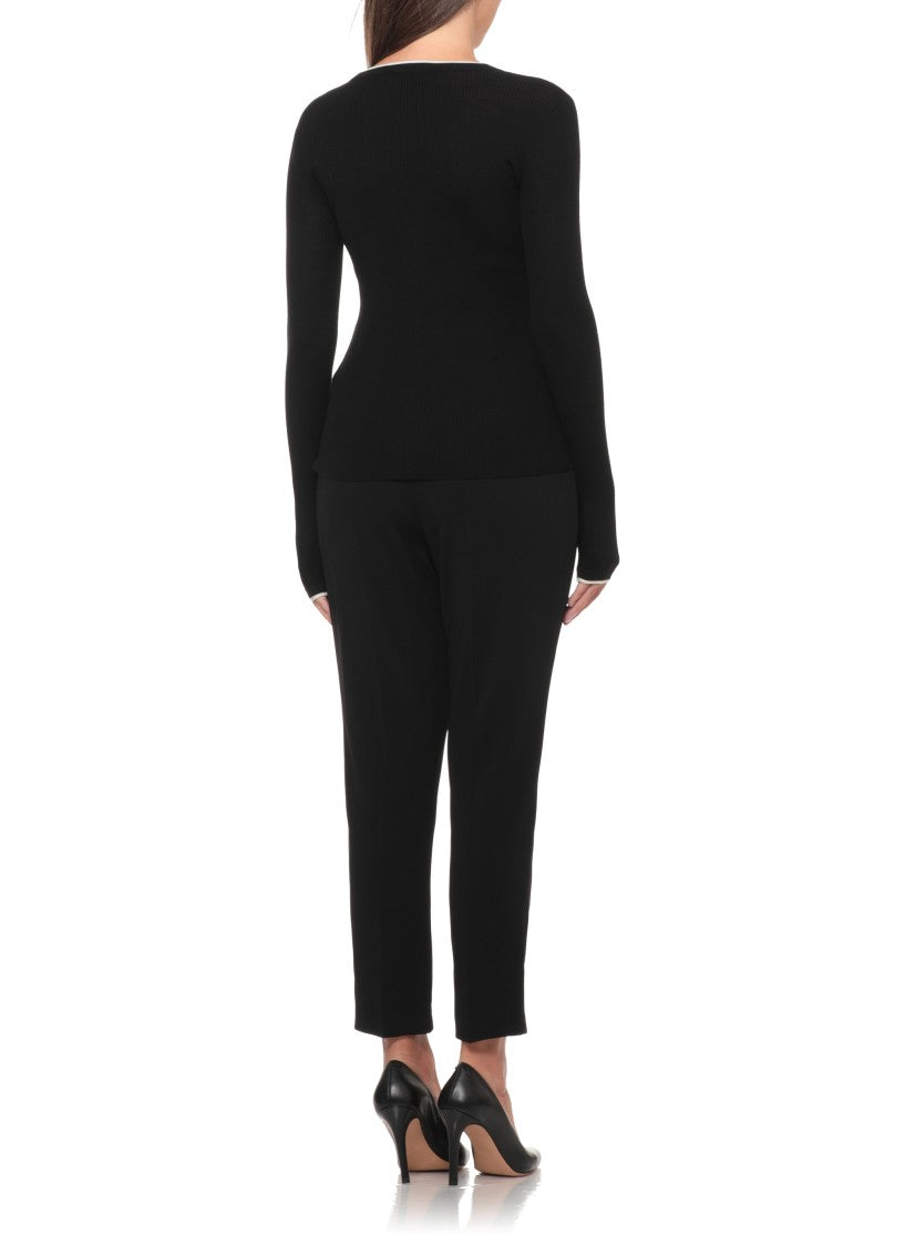 Elisabetta Franchi Fitted Black Ribbed Wool Sweater With Gold Button Accents
