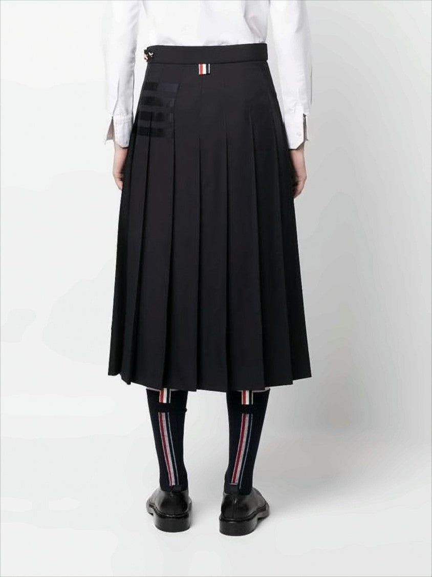Thom Browne Structured Pleated Midi Skirt With Gold-Tone Detailing