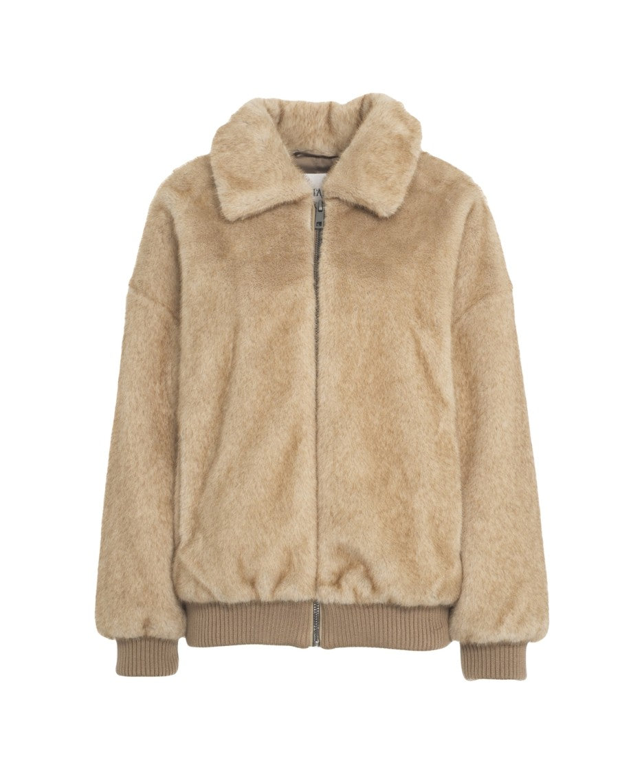 Ottod'ame Plush Bomber Jacket With Classic Collar