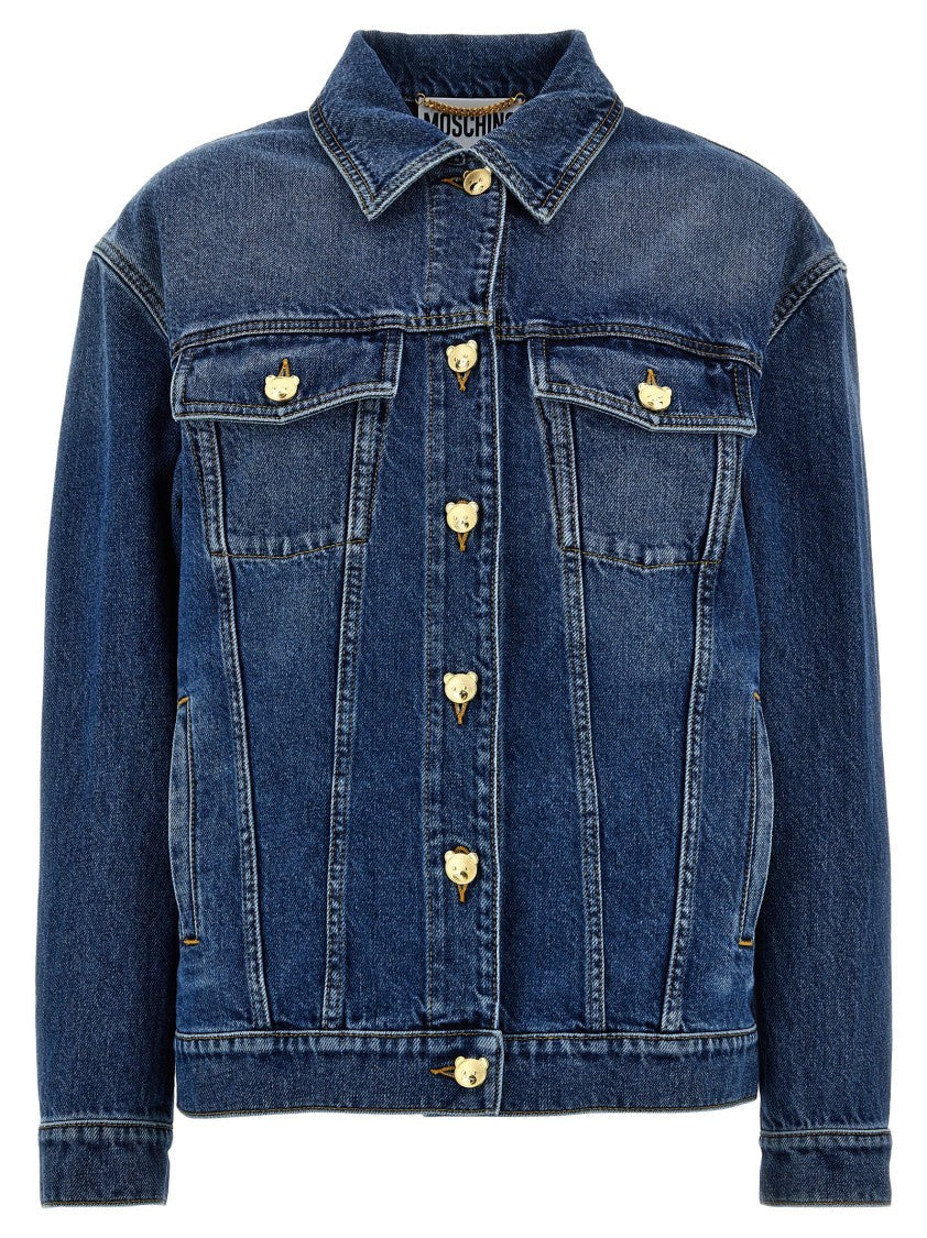 Moschino Cotton Denim Jacket With Teddy Button Closure