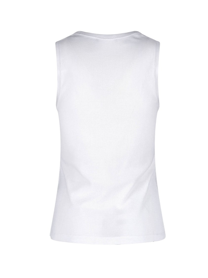 Balmain White Ribbed Cotton Tank Top