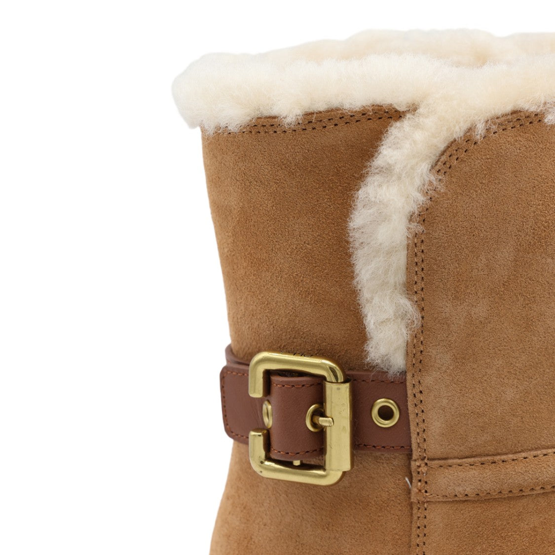 Chloé Suede Shearling Lined Gold Buckle Platform Boots